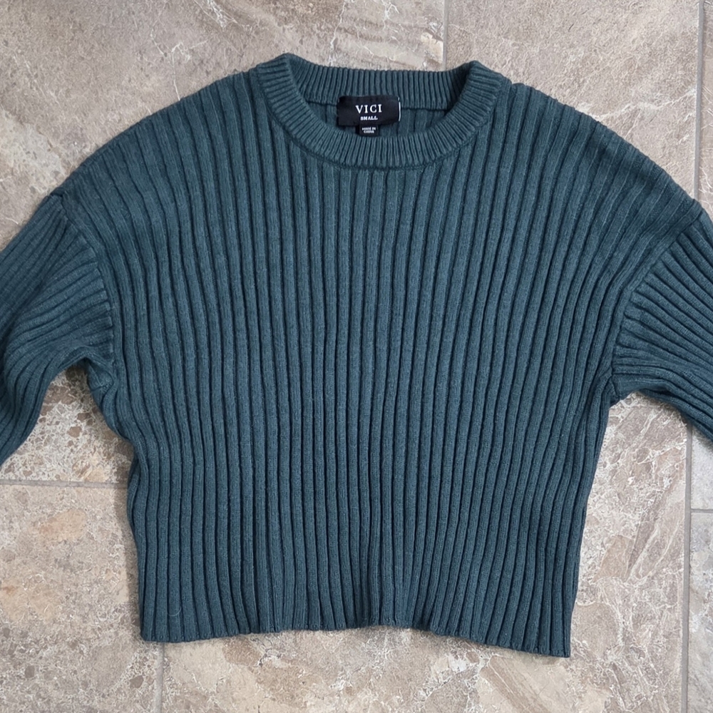 Vici Women's Ribbed Crew Neck Sweater Deep Teal‎ Small
